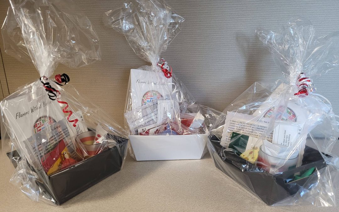 Cookbooks and gift baskets from CC international students on sale