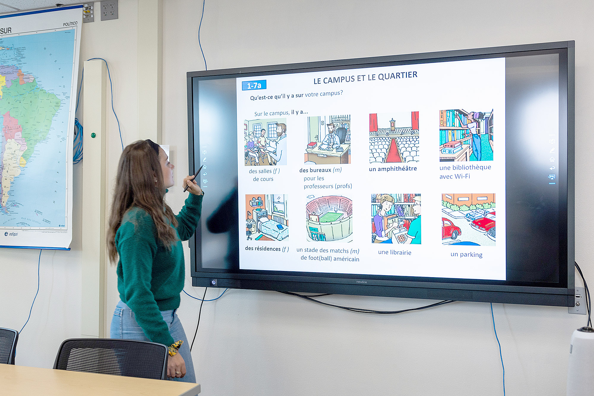 A photo of French Fulbright scholar Capucine Cesmat teaching a French class at Casper College.