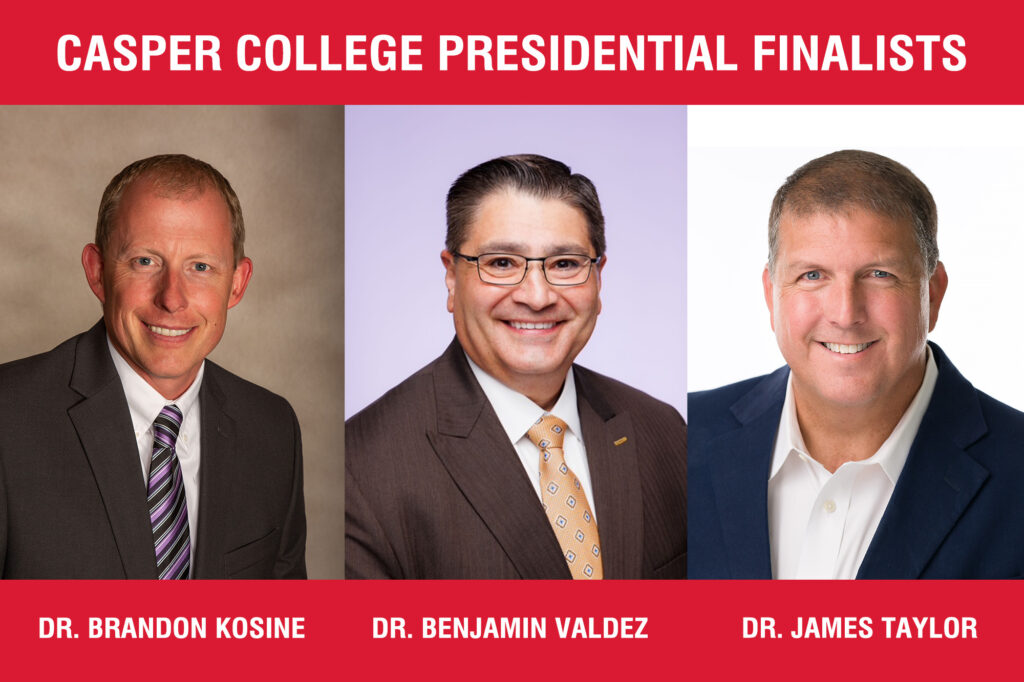 Image featuring the head shots of the three finalists for Casper College president for the press release.