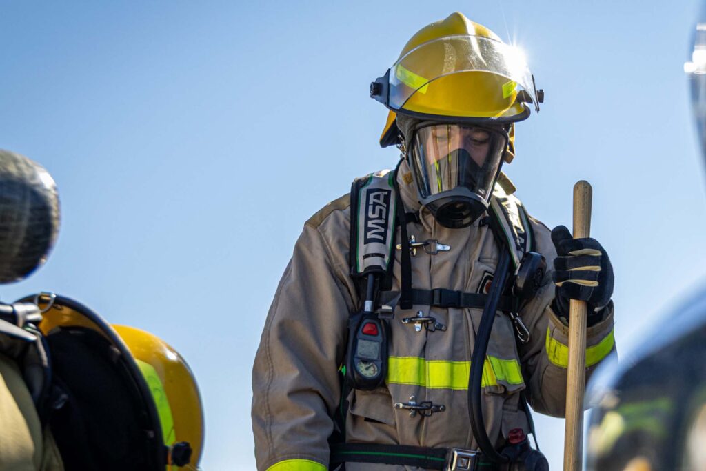 Fire Science students receive hands-on training in full protective gear, preparing for careers in fire suppression, rescue operations, hazardous materials response, and emergency services through realistic, career-focused instruction.