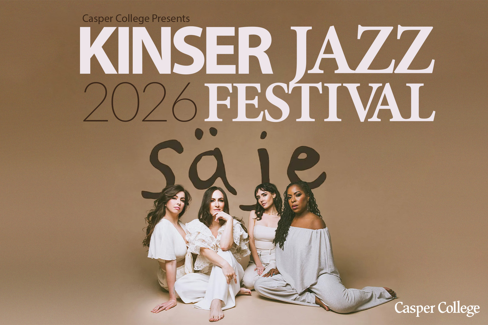 Promotional poster for the 2026 Kinser Jazz Festival featuring the Grammy-winning quartet säje.