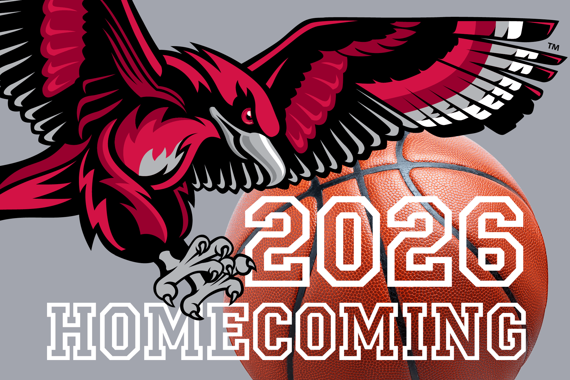 Casper College Thunderbirds logo with a basketball and Homecoming text.