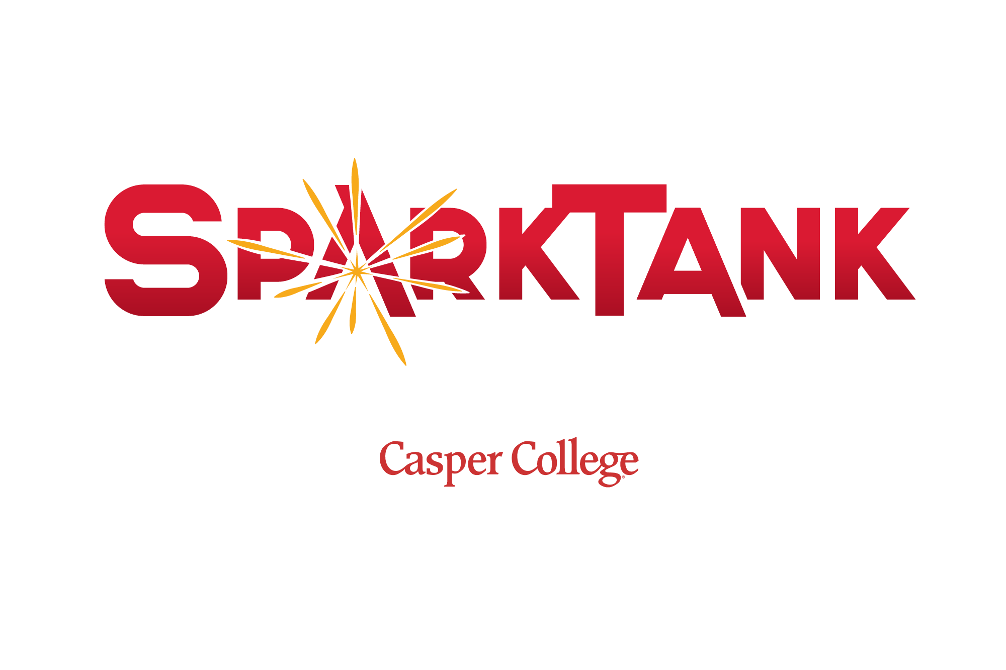 SparkTank Casper College official logo, featuring the word "SparkTank" in bold red lettering with an orange spark graphic on the letter K, above the Casper College name.
