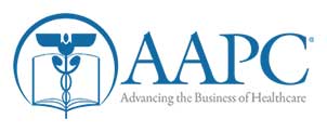 Blue AAPC logo with a circular medical emblem on the left and the text “AAPC” with the tagline “Advancing the Business of Healthcare.”