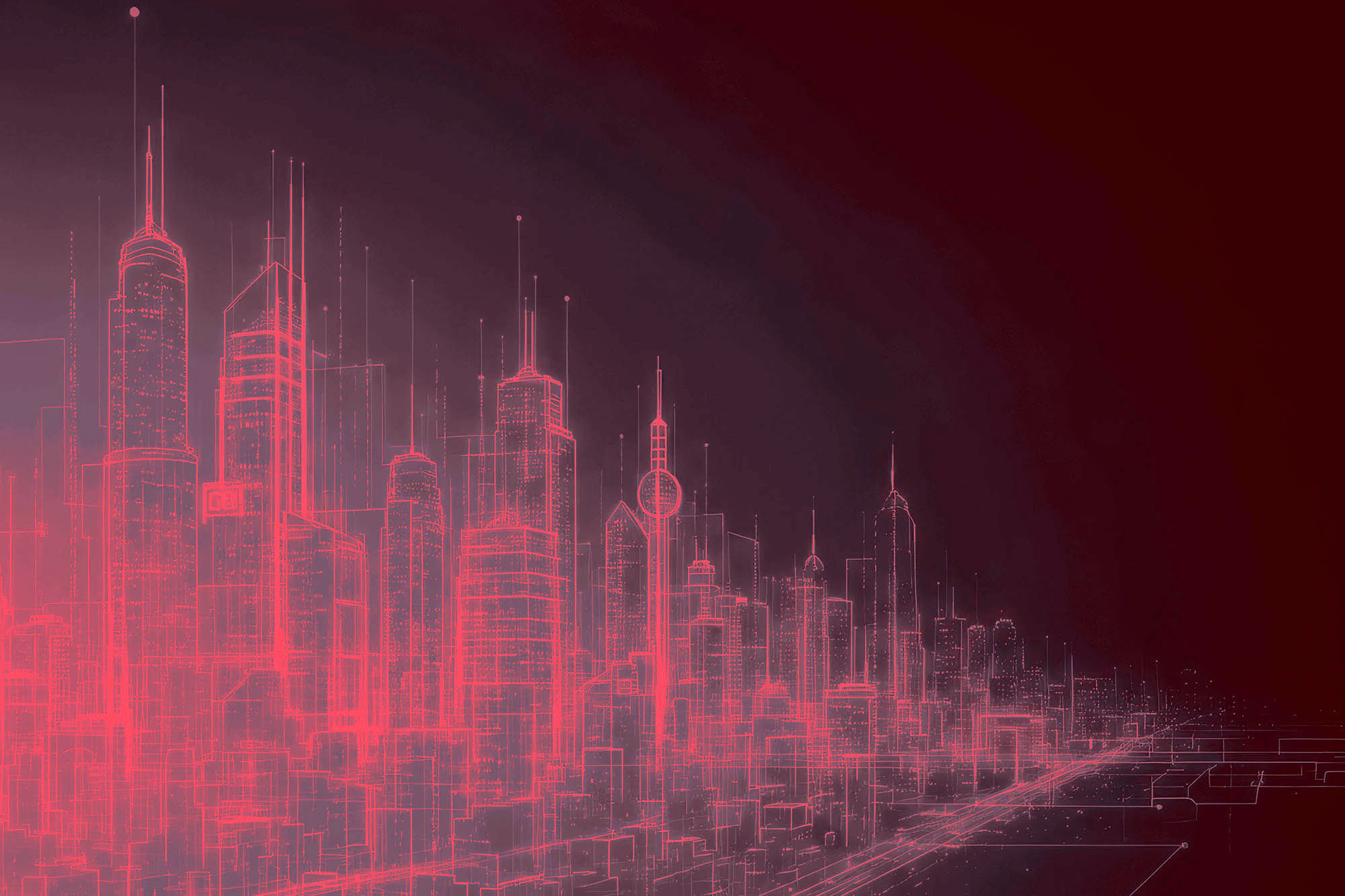 Red circuit-board skyline graphic representing the Wyoming Regional Future City Competition urban planning challenge.