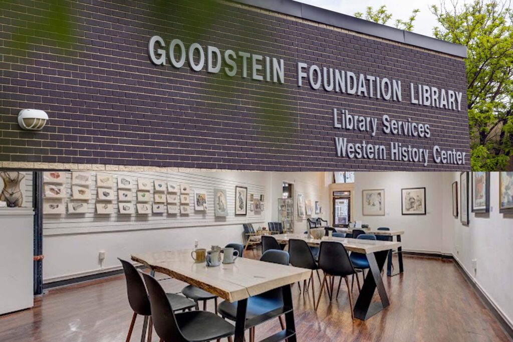 Goodstein Foundation Library exterior signage and study area on campus during the Big Read Discussion series.